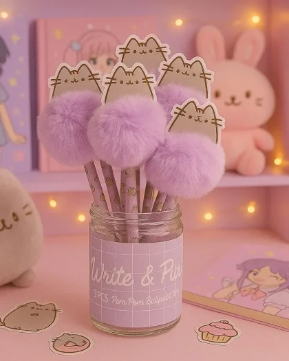 Στυλό Pusheen με Μωβ Πον-Πον